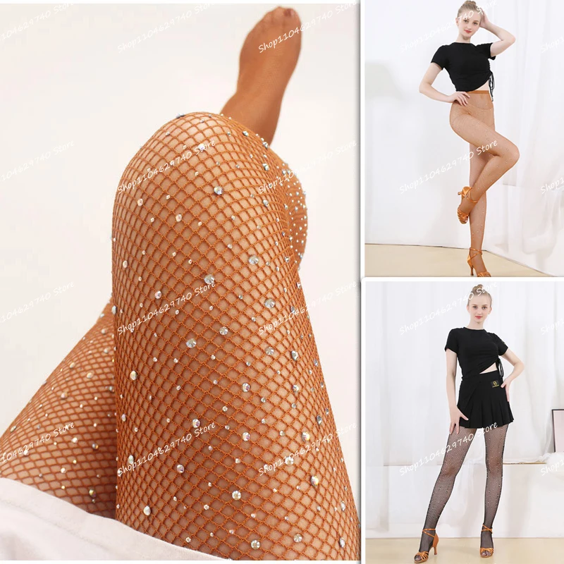 

Женские латинские блестящие колготки-сетка со стразами, карамельно-черные, телесные, модные, на все тело, сексуальные, горячие, аксессуары для нижнего белья