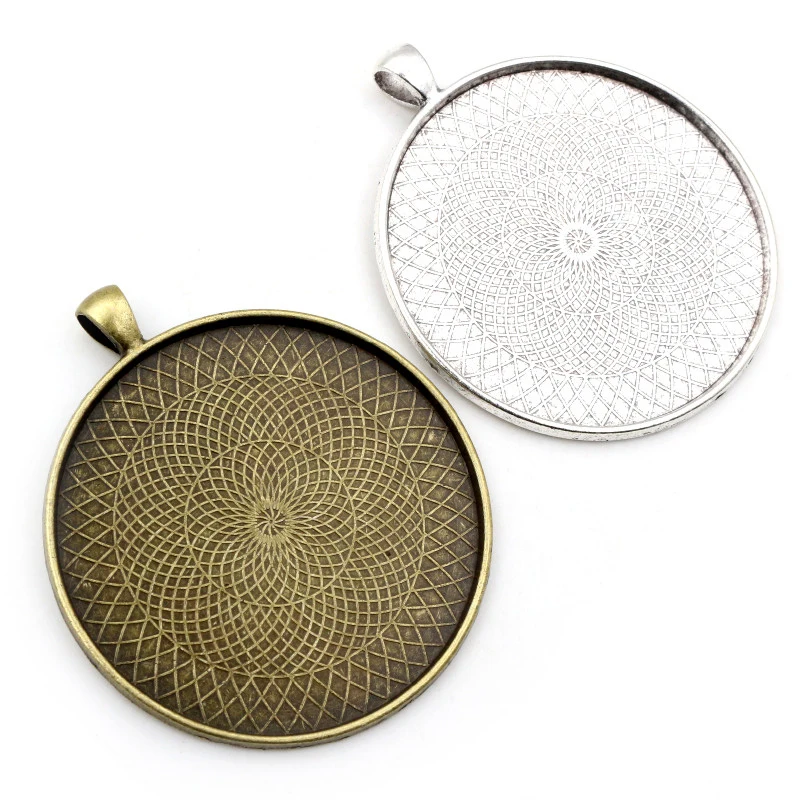 2 sztuk/partia 45mm 50mm 58mm wewnętrzna rozmiar antyczne srebro brązu w stylu klasycznym Cabochon baza ustawienie Charms wisiorek