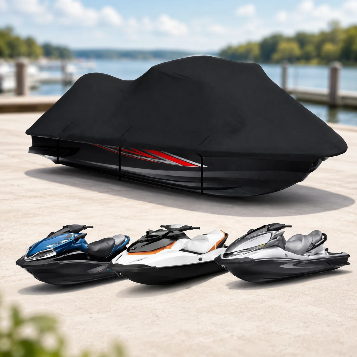 Outdoor Jet Ski Cover 210D Waterproof Marine Grade UV Dust Protection for Sea Doo Yamaha Kawasaki Waverunner Polaris Storage