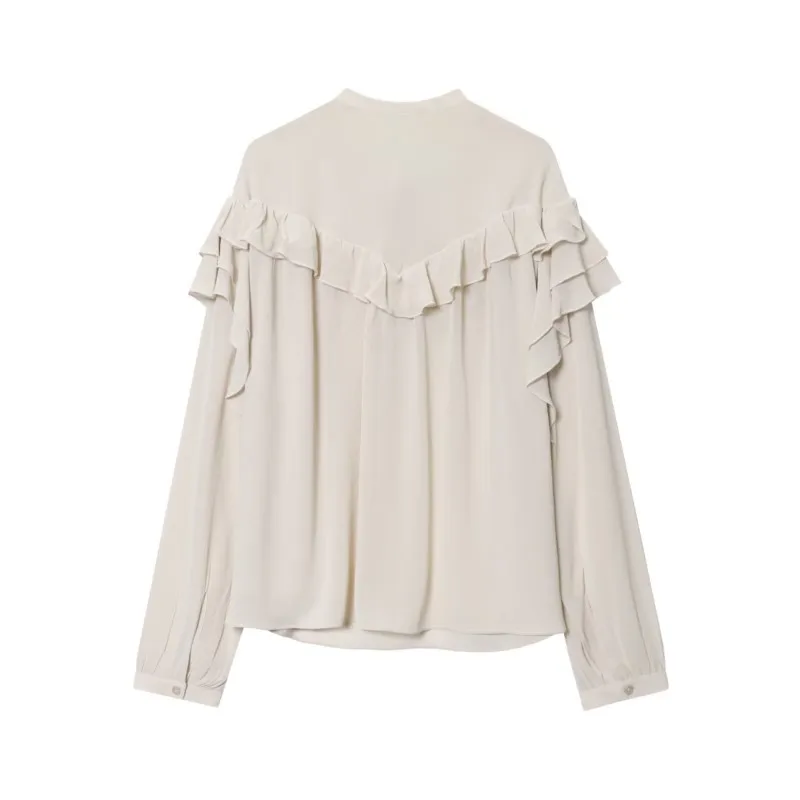 HipSeam Women Ruffled Blouse with Bow Autumn V Neck Long Sleeve Straight Hem Women's Shirt & Blouses Female Chic Tops