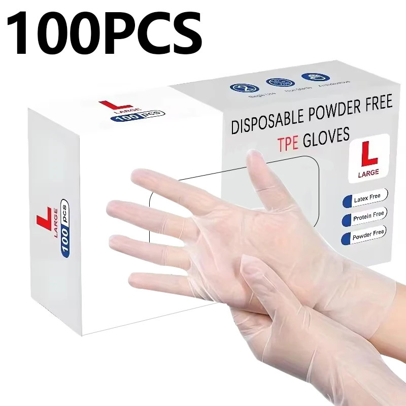 

100PCS Disposable TPE Gloves Kitchen Bathroom Restaurant Camping Travel Waterproof Oil-Proof Household Cleaning Tools