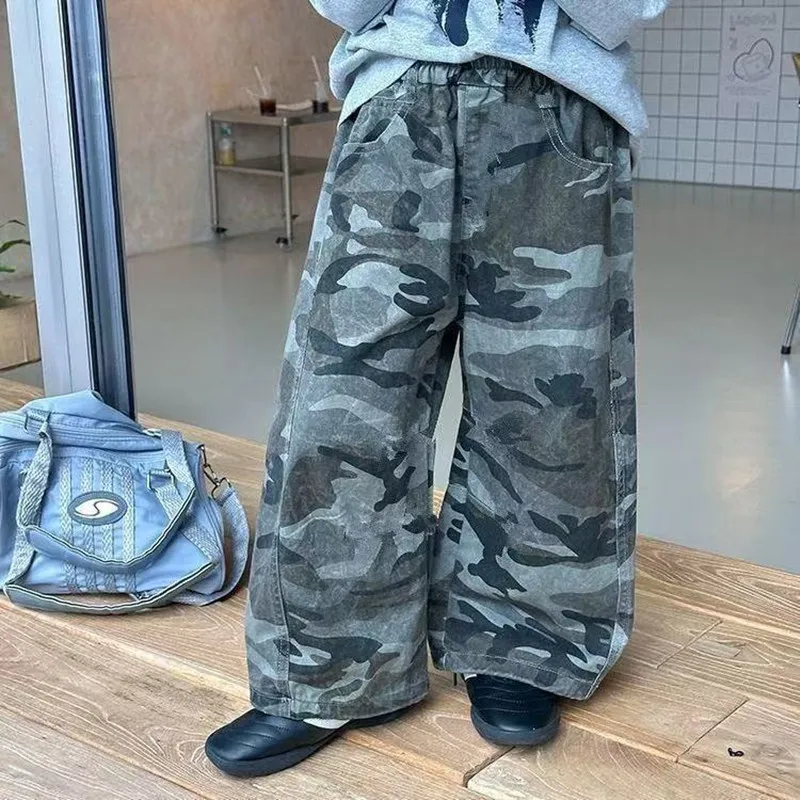 

Matching Cargo Wide Leg Pants, Camo Loose Trendy Cool Casual Trousers for Kids Spring Autumn
