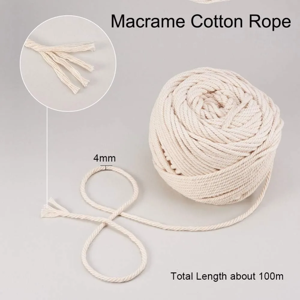 110 Yards Natural Cotton Macrame Cord 4mm Twisted Soft Knitting Rope for Handmade Crafts Decoration Wall Hanging Plant Hanger