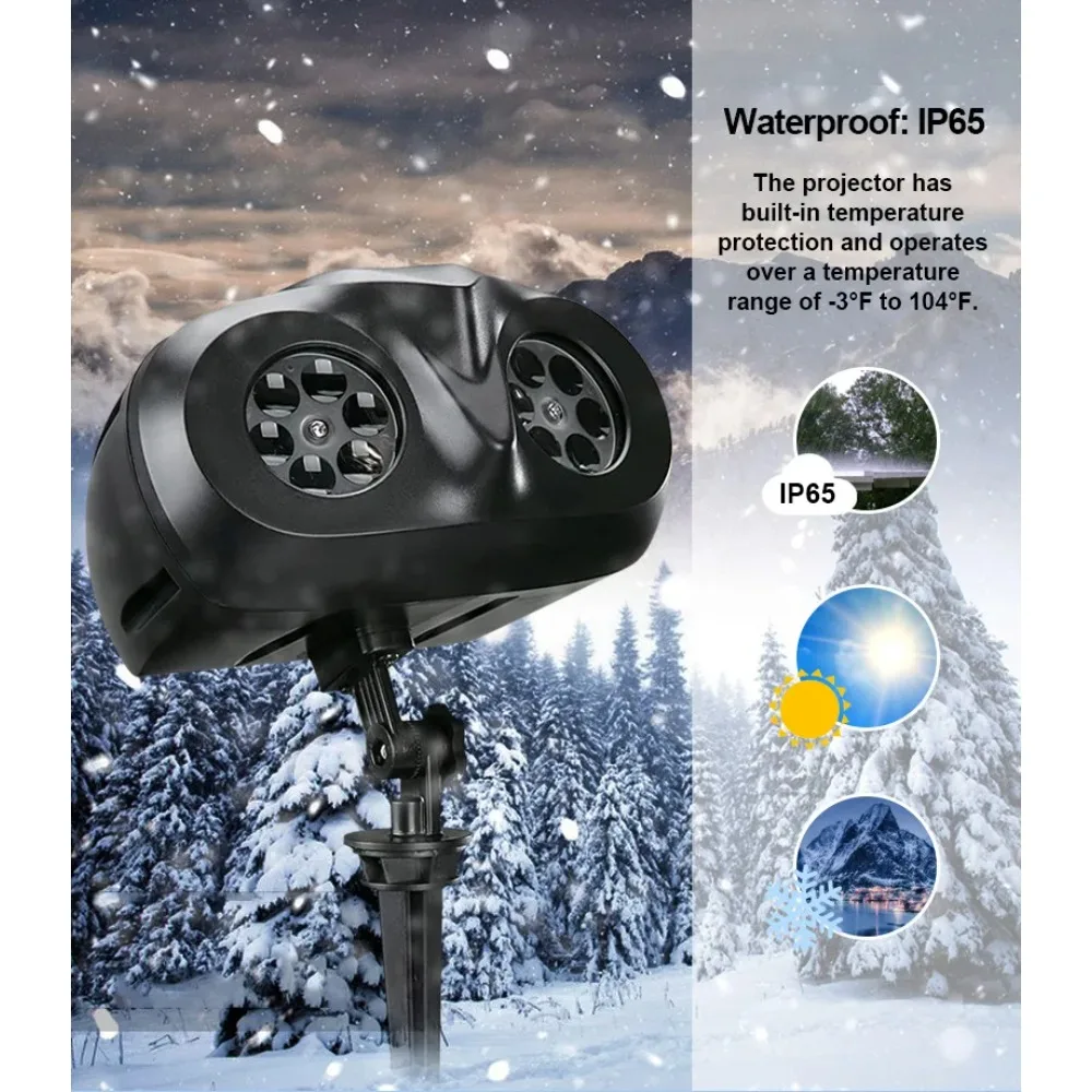 2025 NEW Snow Projector Lights, Dynamic Rotating Snowflake Projection Light Outdoor, IP65 LED Snow Spotlight Lightning or Hallow