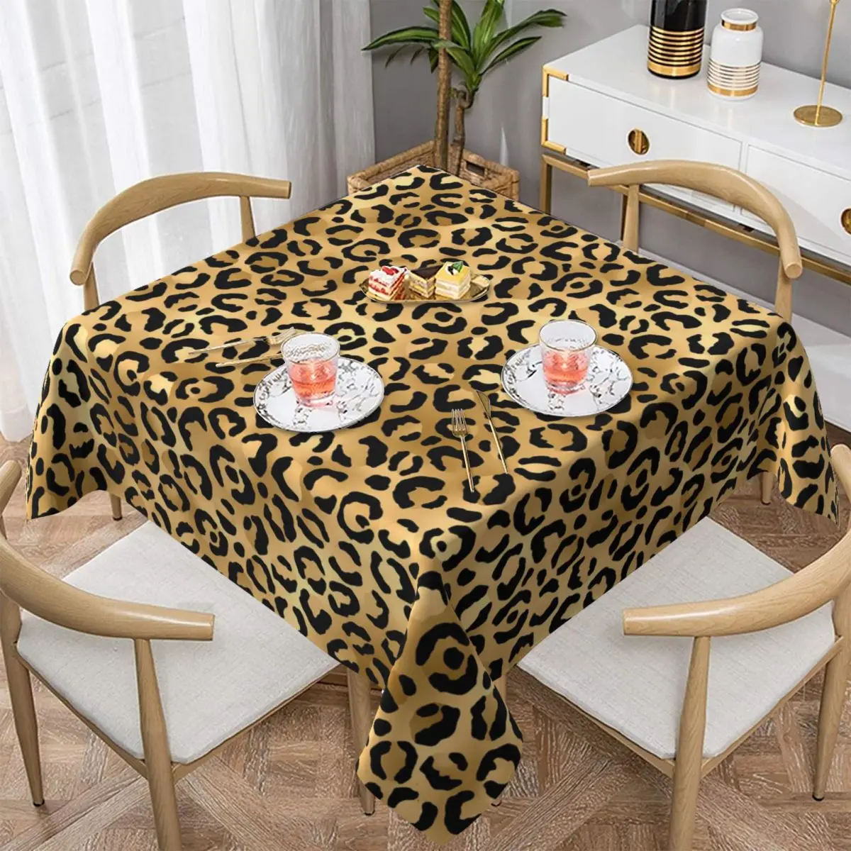 Black Gold Leopard Print Tablecloth Cheetah Animal Outdoor Table Cloth Home Picnic Events Party Design Table Cover Decoration