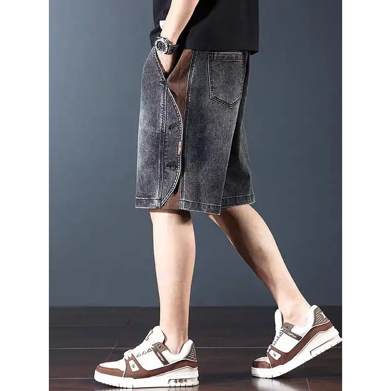 orts de Mezclilla con Cordón Elástico en la Cintura para Hombre, Estilo Americano de Alta Gama, Cinco Cuartos, Casus, Mo...