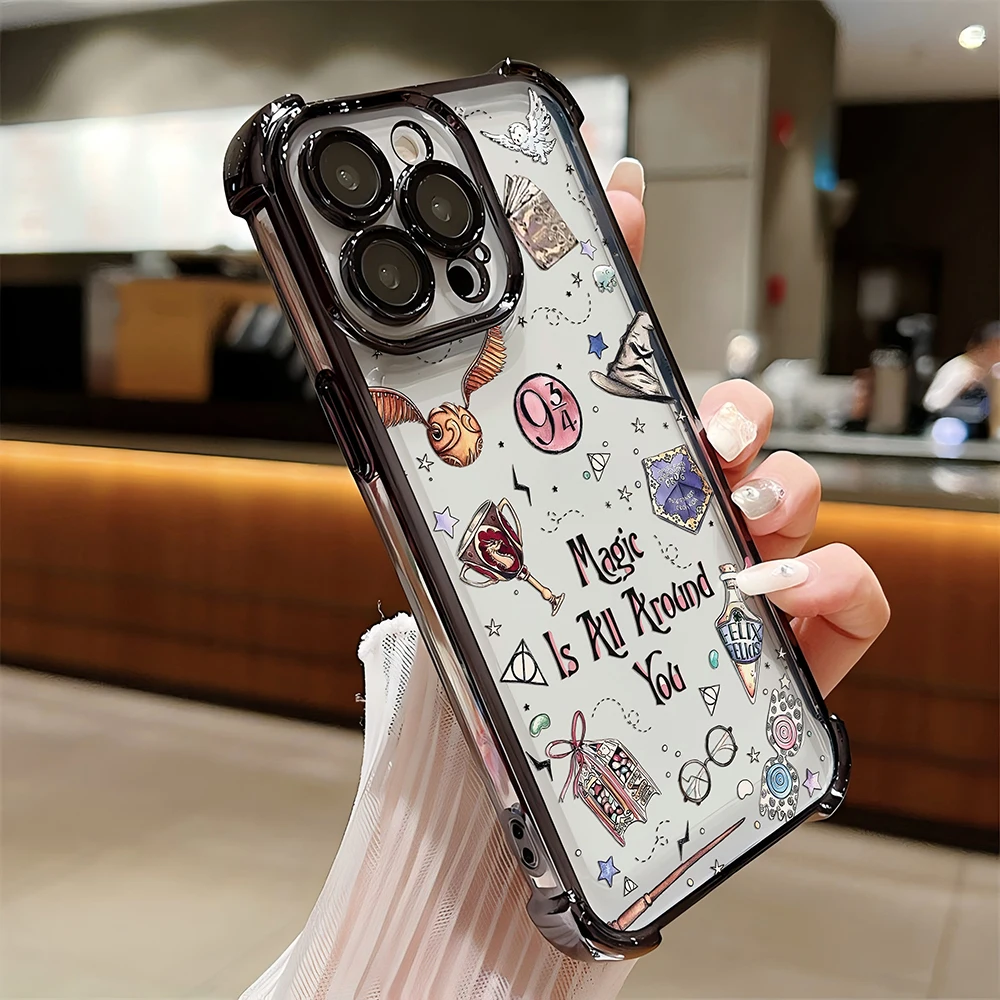 Art Potters Wand Harries 도금 케이스 iPhone 16 15 14 13 12 11 Pro Max X XR XSMax 7 8 Plus 충격 방지 낙하 방지 갑옷 커버