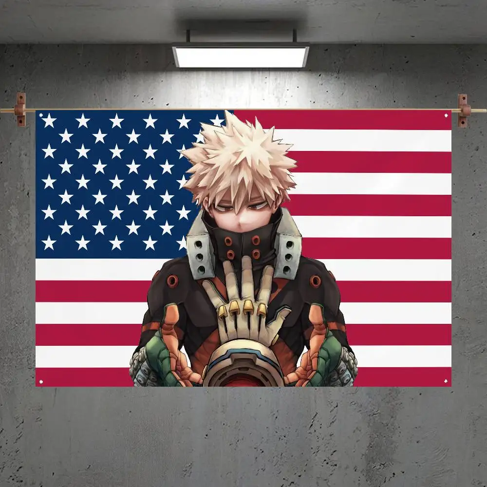 B-Bakugo KatsukiS أمريكا العلم غرفة نوم المنزل وفي الهواء الطلق الجدار الشنق الحفل مطبوعة خلفية الديكور الفن راية