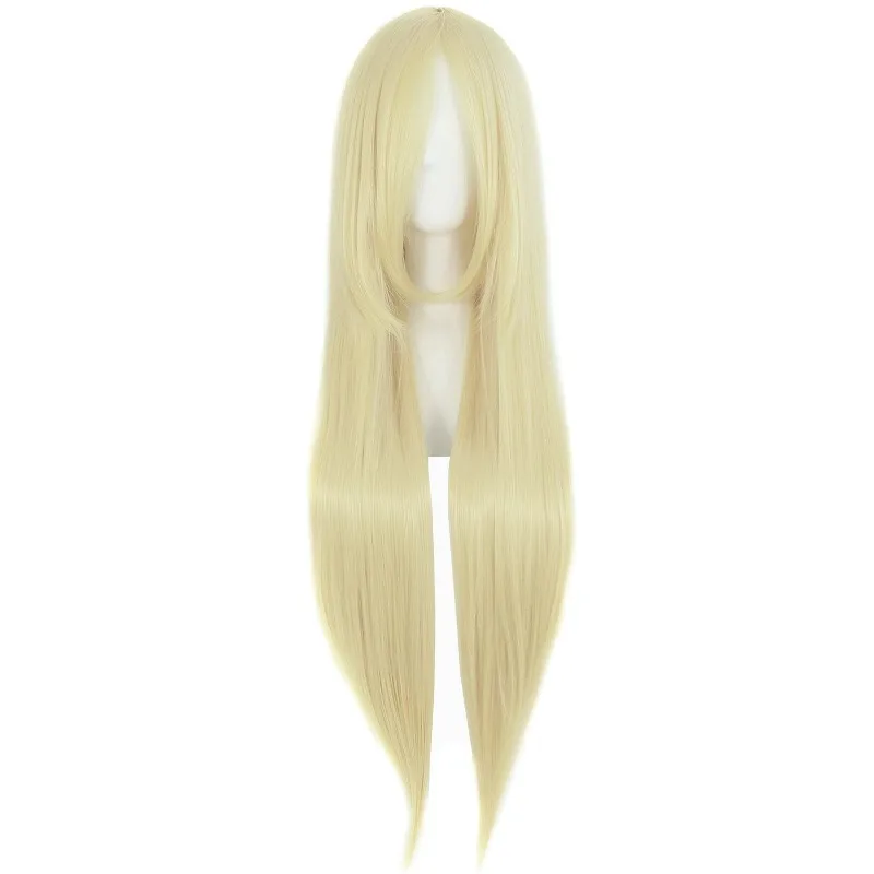 Pelucas de pelo sintético de 80cm de largo, pelucas de Cosplay blancas y moradas, pelo rubio claro para fiesta, peluca recta para mujer