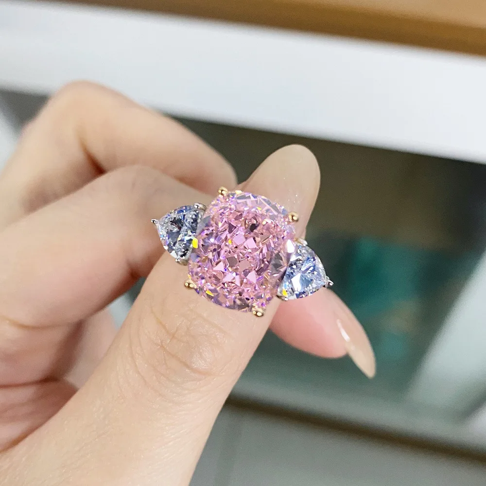 Mylux Jewelry Luxury Solid Platinum PT950 Women's Diamond Ring Ice Flower Che Reddish Che Moissanite Diamond Ring