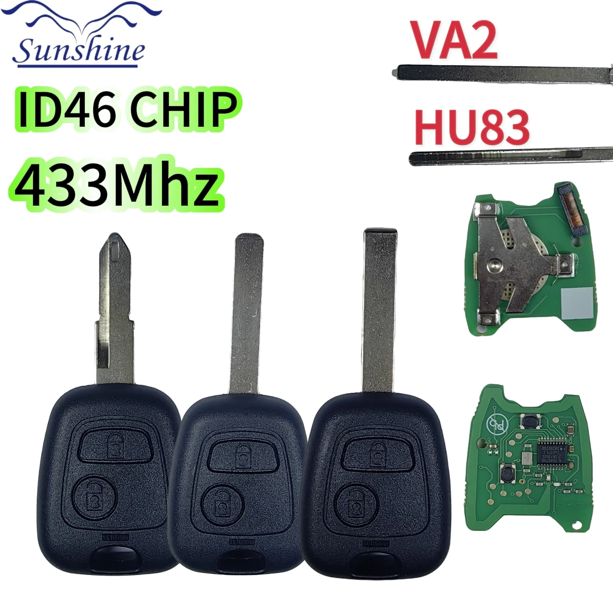 

Sunshine Remote Car Key 433mhz ID46 For Peugeot 106 107 206 306 307 207 407 Partner For Citroen C1 C2 C3 C4 Saxo Picasso