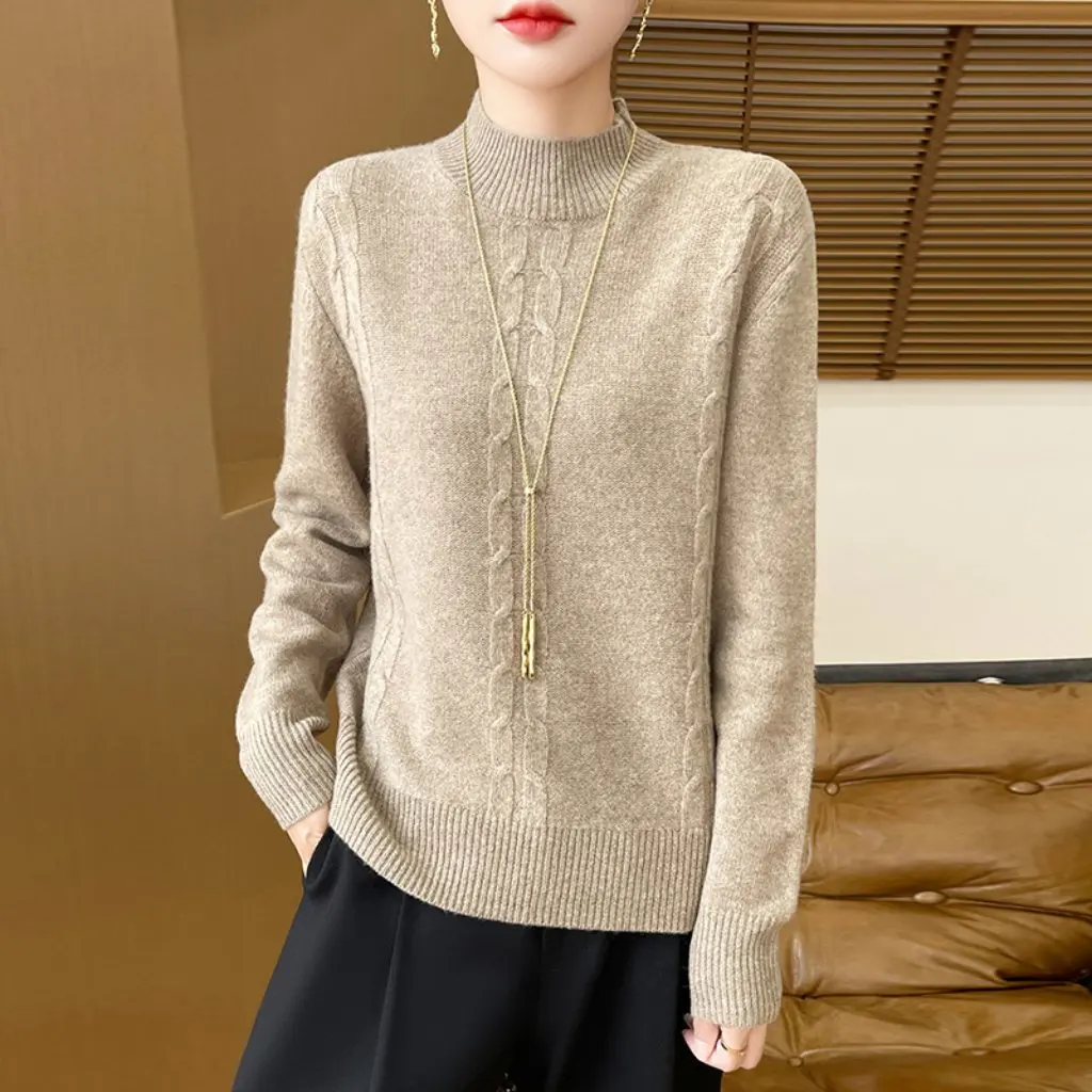 

Warm Inner Wool Sweater Half-High Collar Knitted Pure Color Pullover Fashionable Commute Style Under Shirt Autumn Winter