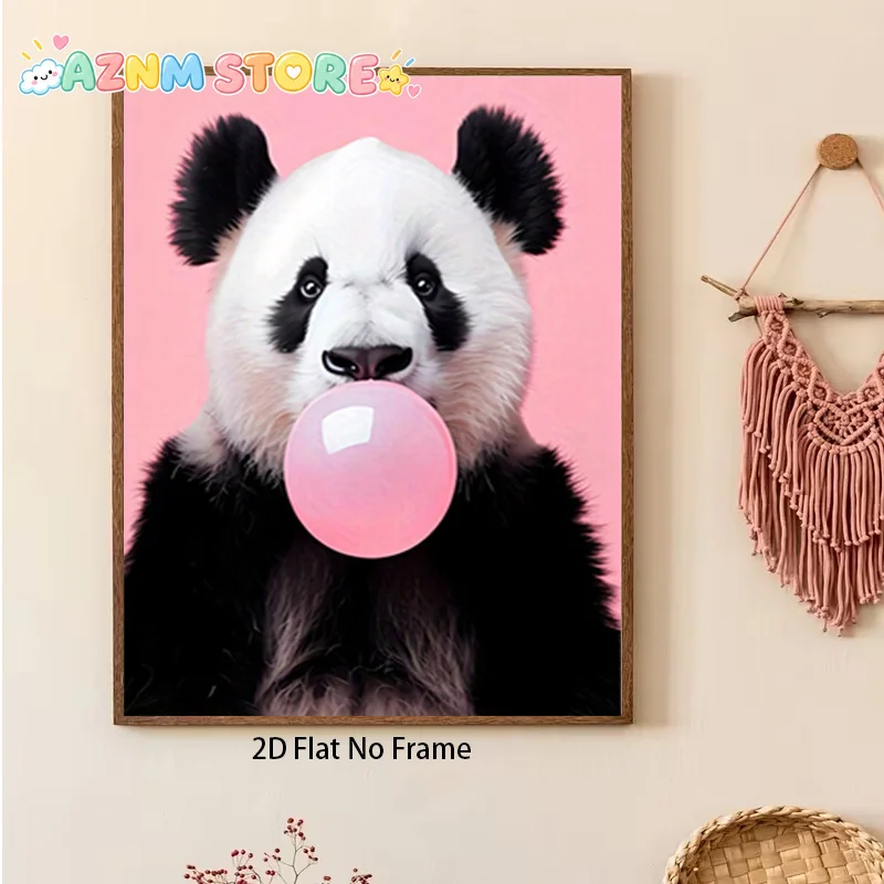 2027 1pc 1pc 1pcs Cute Panda Blowing Bubbles Frameless Wall Art Suitable for, Kids' Room Decor, Modern Minimalist Shower Gift