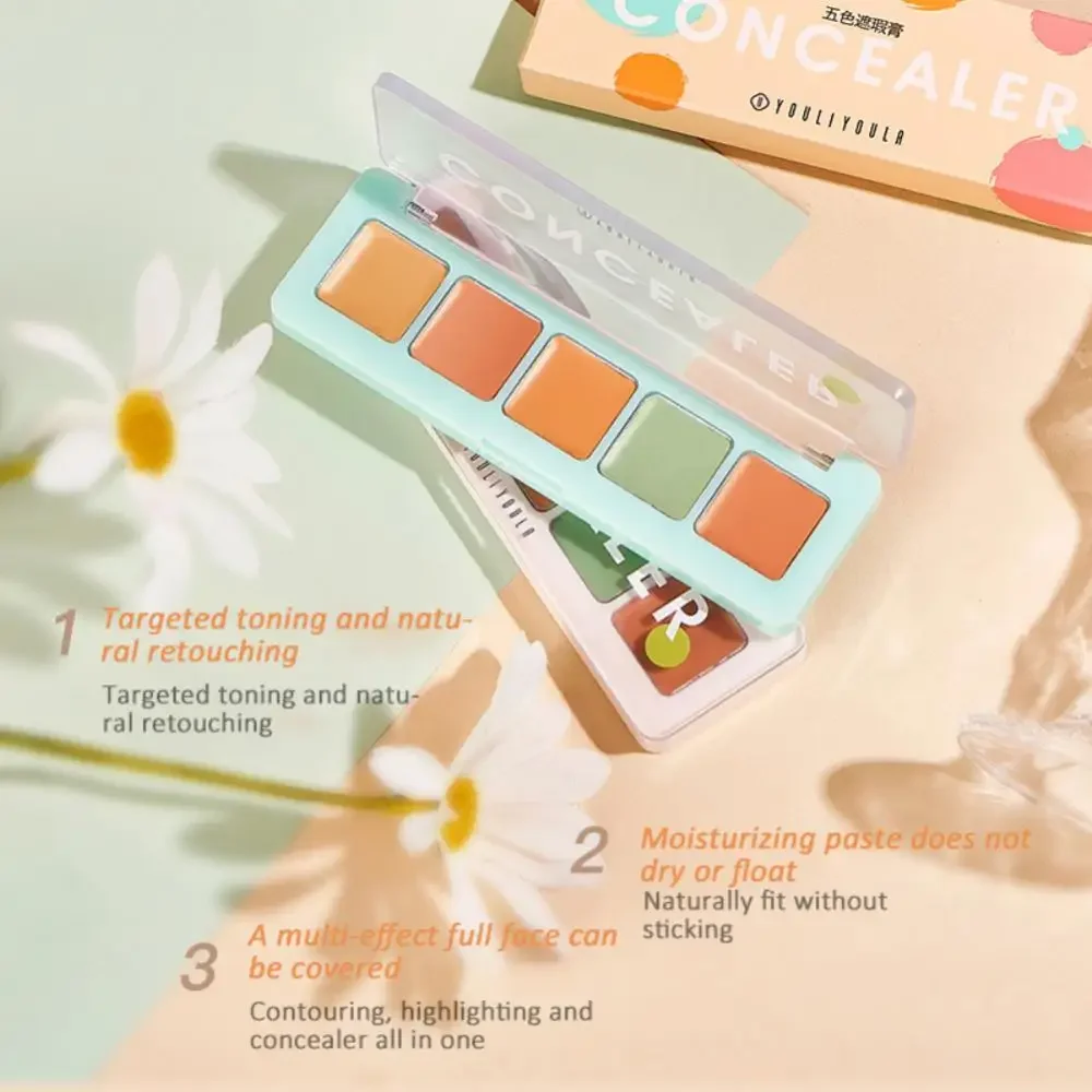 5-Color Concealer Palette Long Lasting Moisturize Covers Acne Pores Dark Circles Even Skin Tone Face Makeup Cosmetics