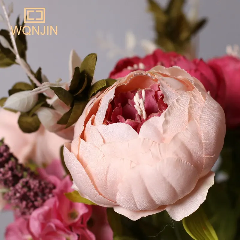 WQNJIN Künstliche Blumen aus Pfingstrosen aus Seide mit 13 Köpfen, Vintage-Blumenstrauß, Pfingstrosen, Blumen für Zuhause, Tischdekoration, Hochzeitsdekoration – Detail 16