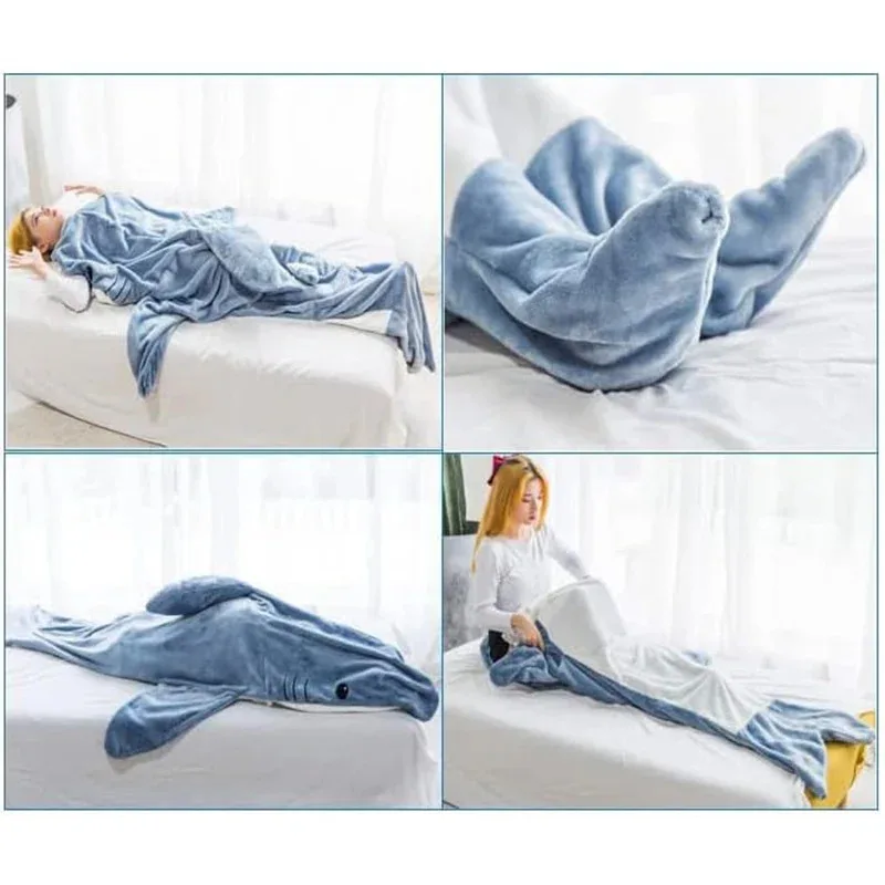 

AA★COS Cartoon Blanket Bag Office Shark Sleeping Pajamas Child Adult Plush Hoodie Sharks Cospla New 2025
