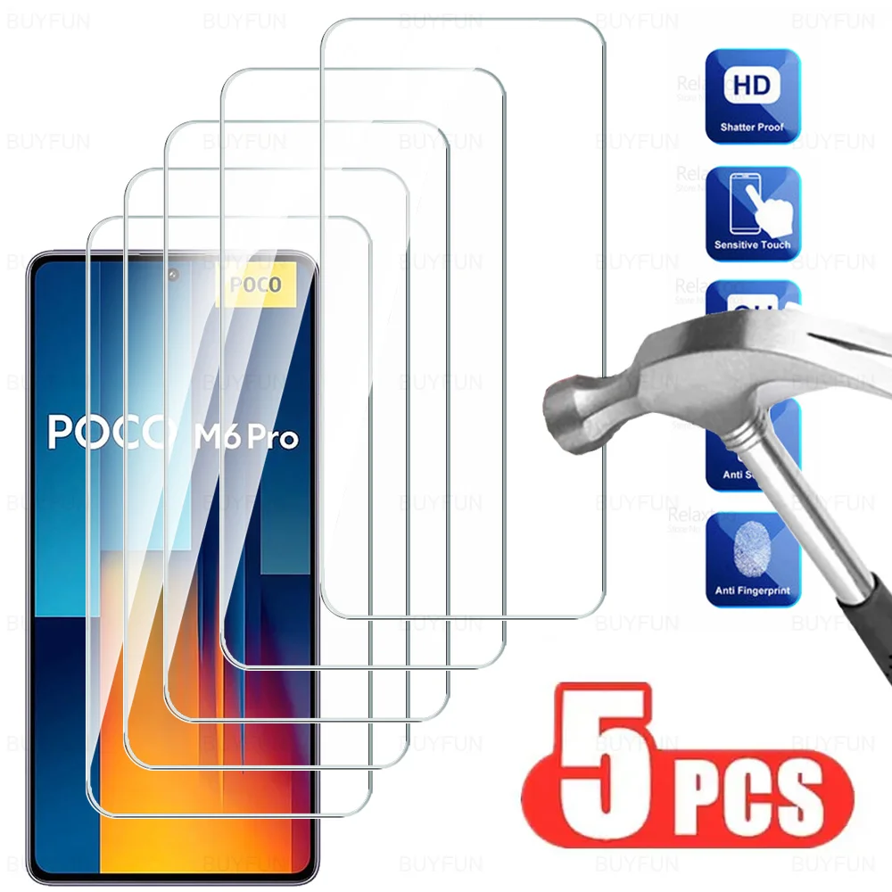 

5Pcs PocoM6Pro 4G Glass Tempered Glass For Xiaomi Poco M6 X6 Pro 5G PocoX6 PocoX6Pro Little X6Pro M6Pro Screen Protector Cover