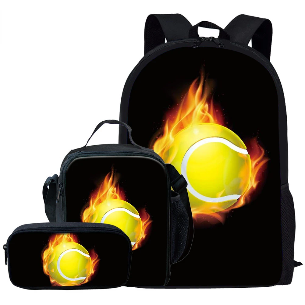 Imagem -06 - Flame Print School Bags Basquetebol Futebol Aluno Mochila para Laptop Mochila Lancheira Estojo Moda Criativo Peças por Conjunto 3d