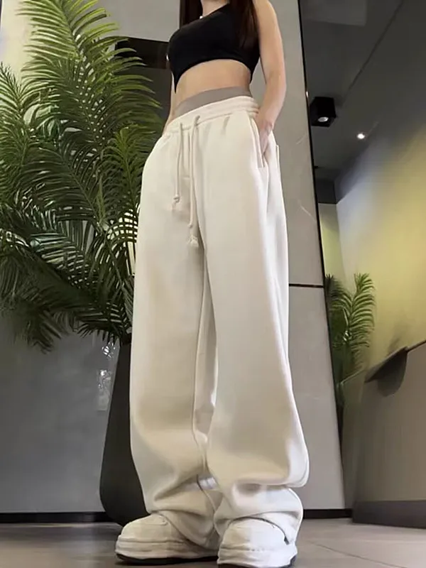 

Autumn Winter American High Street Fce Lined Banana Sweatpants Men Trendy Loose Straight Leg Pants Slimming Knife