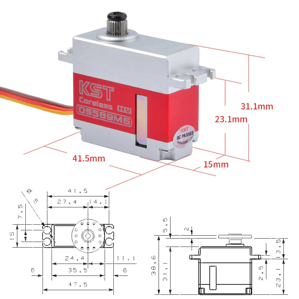 KST DS589MG /DS565X /DS725MG Mini servo à engrenages métalliques numérique HV pour hélicoptère RC et aile fixe