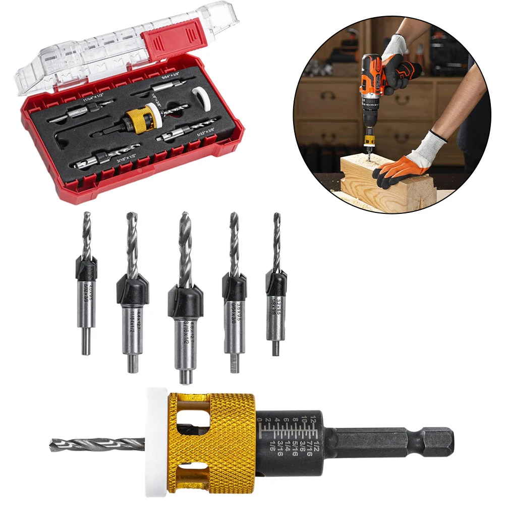 

5-piece Plastic Countersink Drill Bit Set, Replaceable With Adjustable Depth Stop, Adjustable Depth Stop Tool Accessories