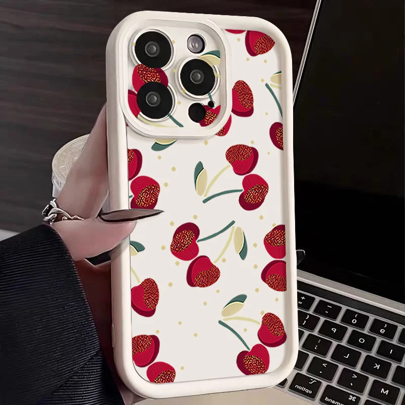 Niedliche große Kirschdruck-Handyhülle für iPhone 17, 16, 15, 14, 13, 12 Pro Max, 15 14 Plus, 16, 17 Pro 11 16e 17 Air Soft Silikonhülle