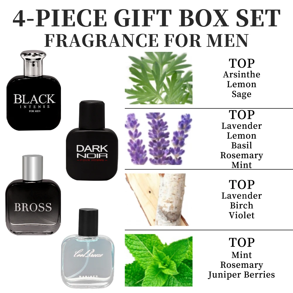 Men's Eau De Perfume Spray Gift Box 4 PieceCoffret Set Collection Gift Set 1 Fl Oz/bottle Long Lasting Fragrance 4 Different