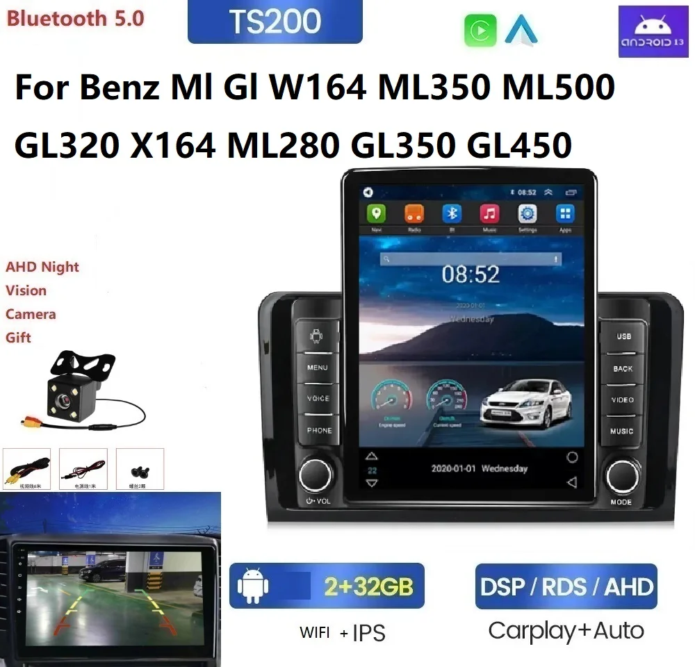 Android IPS 2.5D Screen DSP Car DVD Player For Benz Ml Gl W164 ML350 ML500 GL320 X164 ML280 GL350 GL450 4+64G auto radio