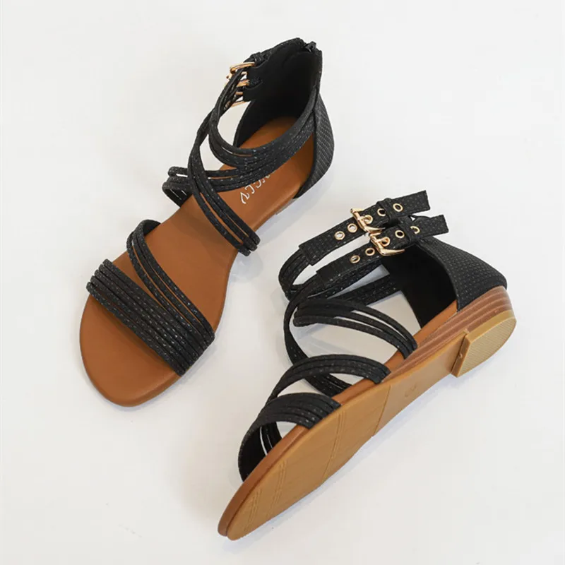 Wedge Open Toe Sandals Women Summer Fashion Cross Strap Beach Shoes Soft Bottom Comfort Sandalias Planas Sandals Flat Gladiator