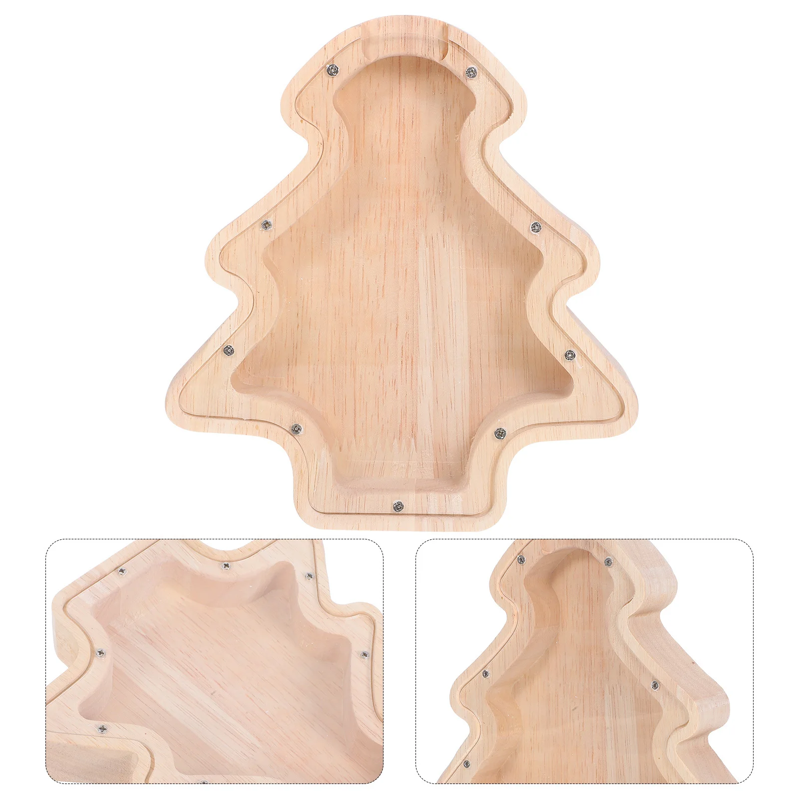 2個セット クリスマスツリー型 木製貯金箱 子供用 割れないコインホルダー 現金入れ 貯金箱