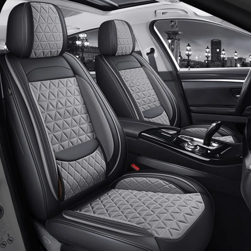 Luxury Nappa Leather Car Seat Covers with 3D Diamond Stitching, Enhanced Lumbar Support, 360° Full Protection, Dual Side Wings