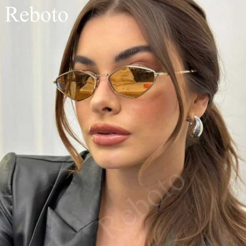 

Narrow Small Polygonal Sunglasses Women 2025 New Trendy Metal Frame Cat Eye Sun Glasses Shades Vintage Luxury Brand Eyewear