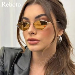 Narrow Small Polygonal Sunglasses Women 2025 New Trendy Metal Frame Cat Eye Sun Glasses Shades Vintage Luxury Brand Eyewear