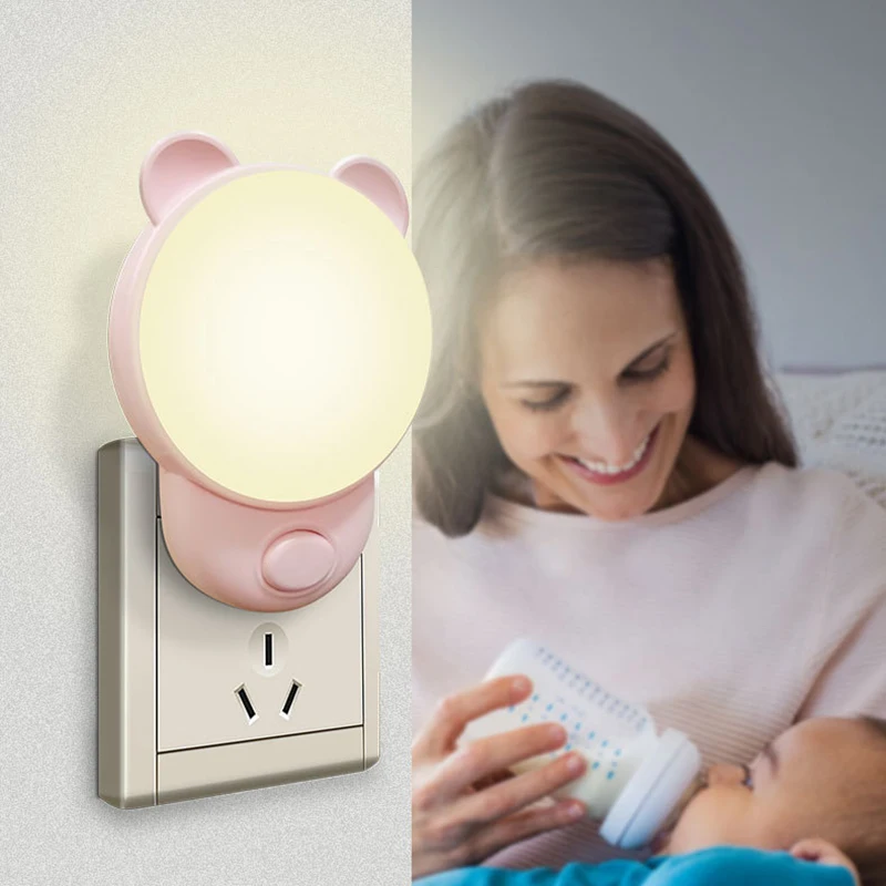 Lampada da comodino luce notturna spina europea luce notturna a LED 220V lampada da camera da letto regalo per bambini lampada da notte carina per corridoio WC