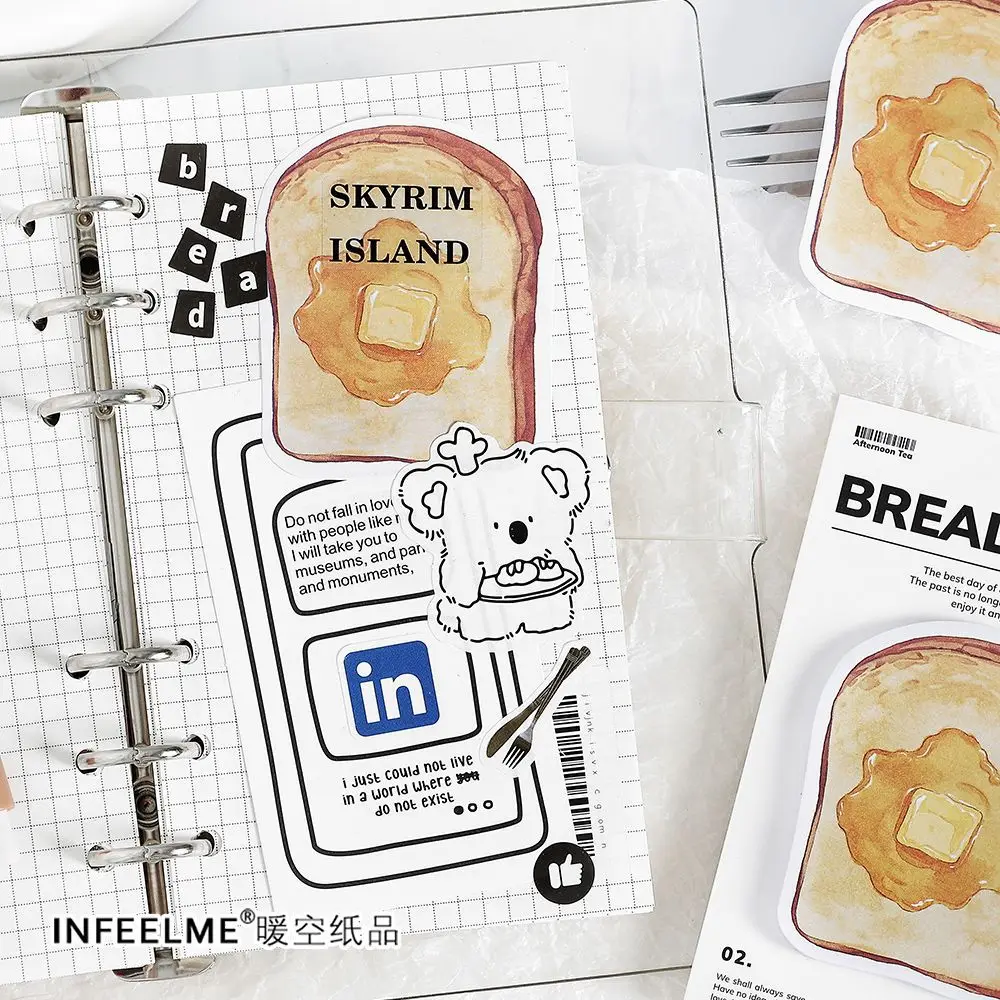 4pcs Bread Coffee Good Weather Series Sticky NotesBread Toast Special-shaped N-time Sticky Tearable Note Paper Notepads