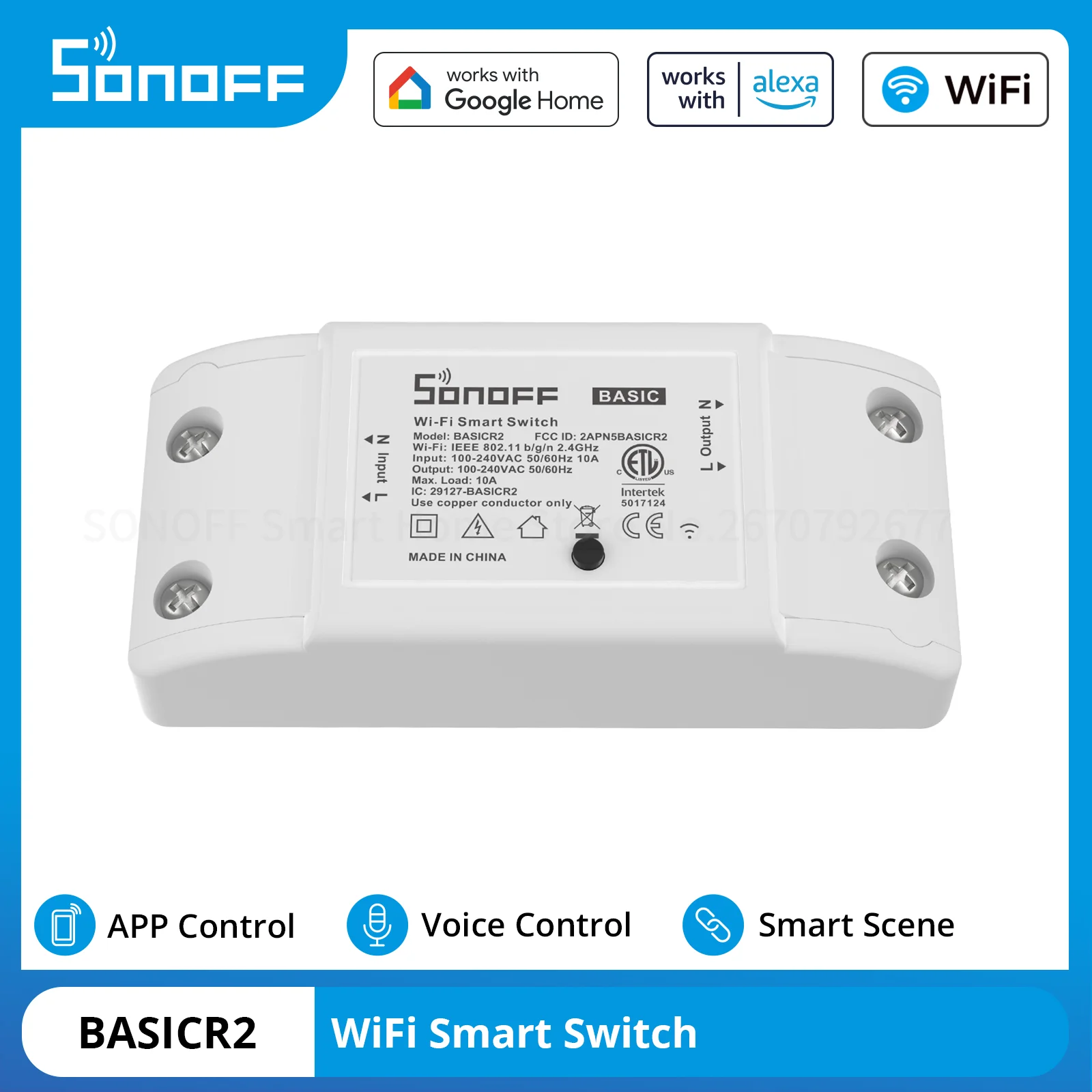 

SONOFF BASICR2 WiFi Smart Switch DIY Wireless Breaker Remote Voice Control Light Switch eWeLink APP Smart Home via Alexa Google