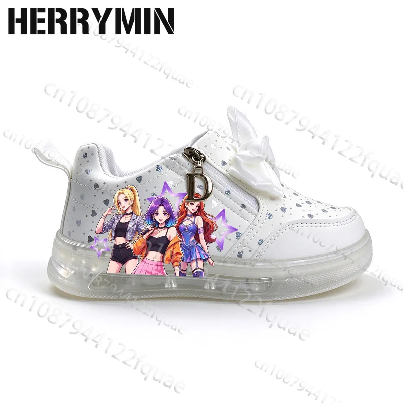 2026 Hot Girl Group Style Cute Girls LED Light Up Sneakers Bow Zipper Design Non Slip Sole Kids Shoes