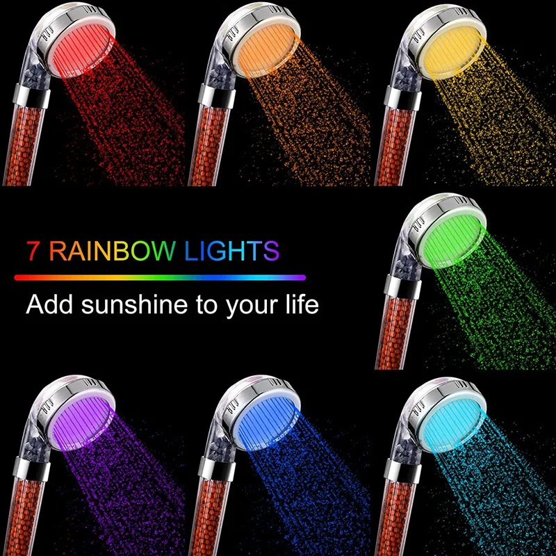 LED Shower Head With 7 Color Changing Lights, High Pressure Handheld Showerhead With Filter Beads