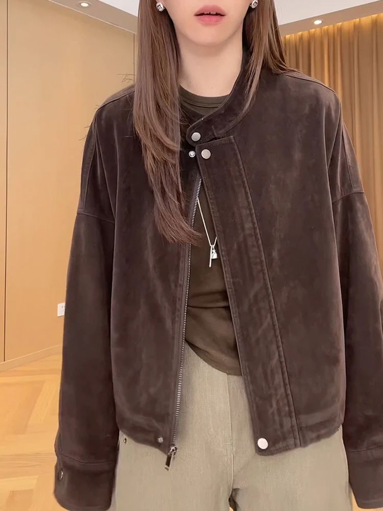 

Модная осенняя куртка 2025 года с воротником-стойкой, больших размеров, универсальная, с высокой талией, в корейском стиле, с длинными рукавами, на молнии