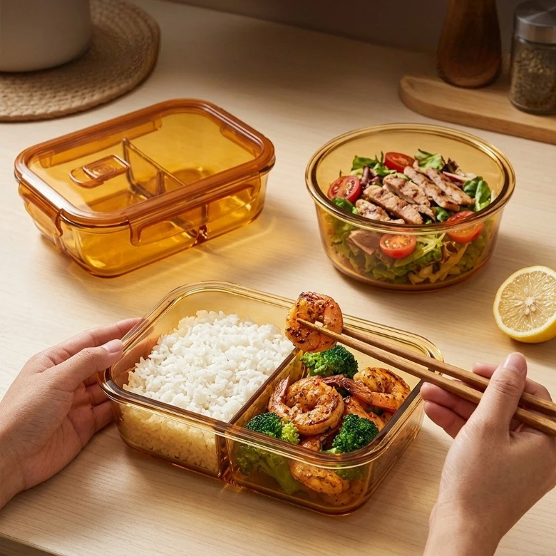 Meal Prep Glass Containers Oven Safe - HIGH BOROSILICATE GLASS COMPARTMENT LUNCH BOX