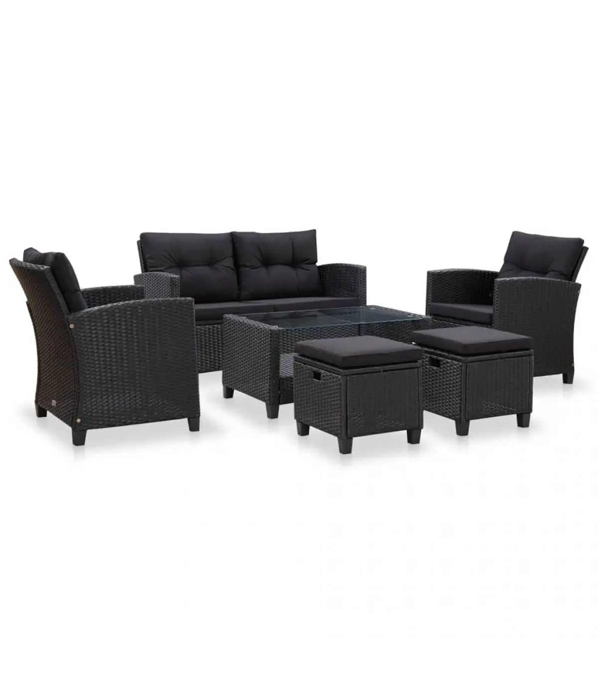 Outdoor sofas Set garden sofas 6 pieces and black synthetic rattan cushions