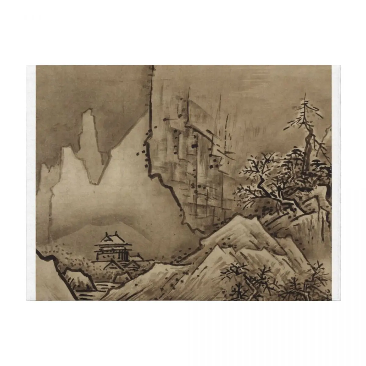 

Ink drawing autumn and winter landscape by Sesshū Tōyō Throw Blanket Soft Plaid Summer Flannels Blankets