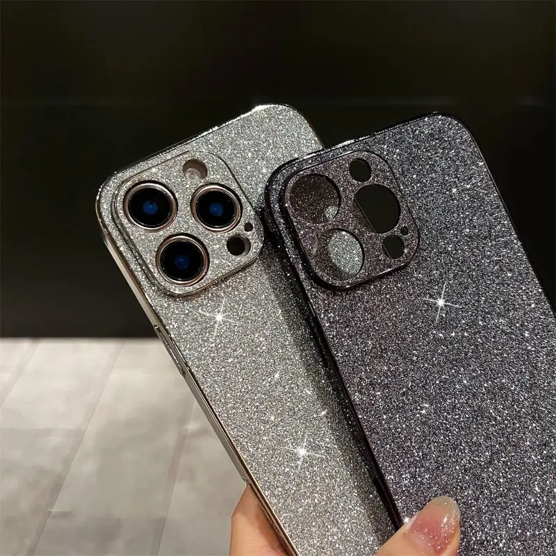 حافظة هاتف لامعة مطلية بالكهرباء لهاتف آيفون 15 بلس 16 14 13 12 برو ماكس غطاء خلفي لامع مقاوم للصدمات