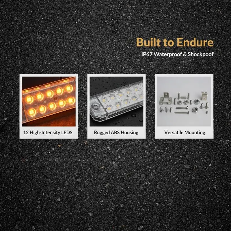 Super Bright Strobe Warning Lights 12 LED Dual Row Multi Color Waterproof 1Pcs for Construction Vehicle Warning