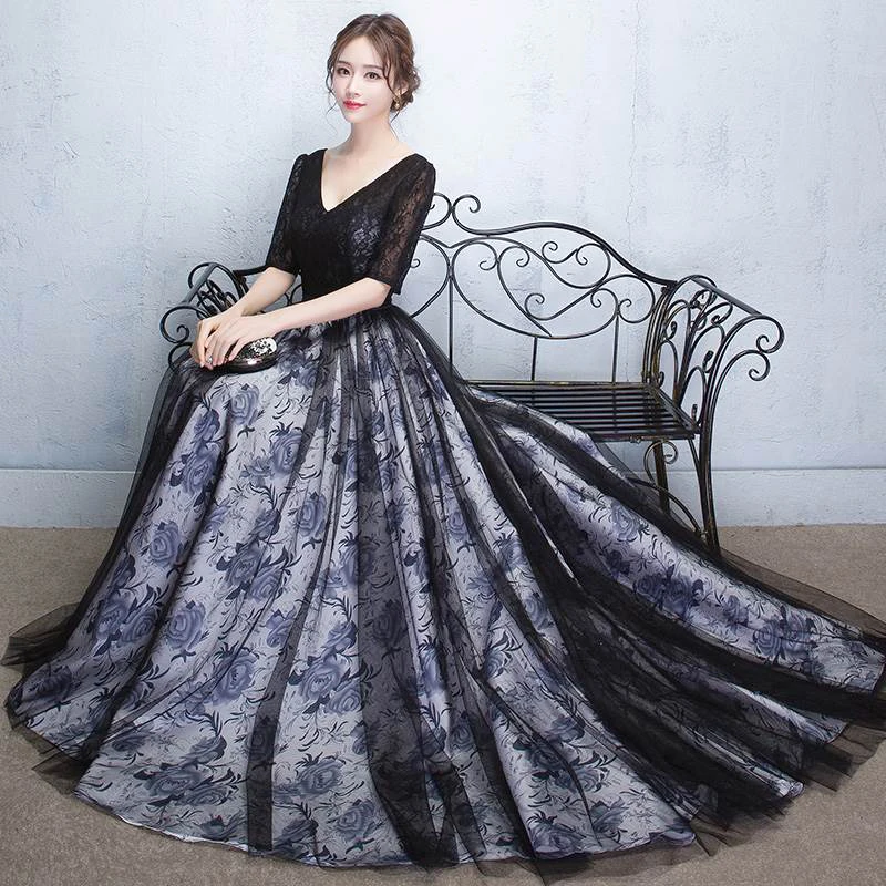 

New Evening Dress Women's 2023 New Black Banquet Gown Tulle Boat Neck A-Line Robe Princesse Fille Female Dresses