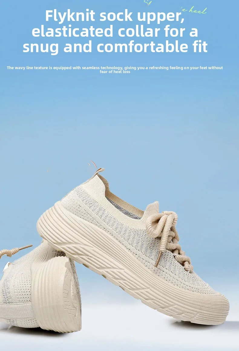 Damen-Sneaker mit Strickmuster, Mesh-Einsatz und Schnürung, dicke Plateausohle, atmungsaktiv, leicht, rutschfest, für Freizeit, Sport und Spaziergänge, ideal für den täglichen Gebrauch im Freien. – Detail 3