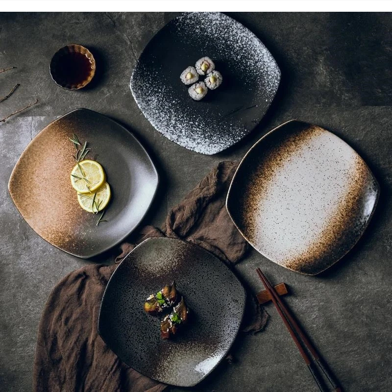 

8-inch ceramic Japanese-style glazed flat steak dish