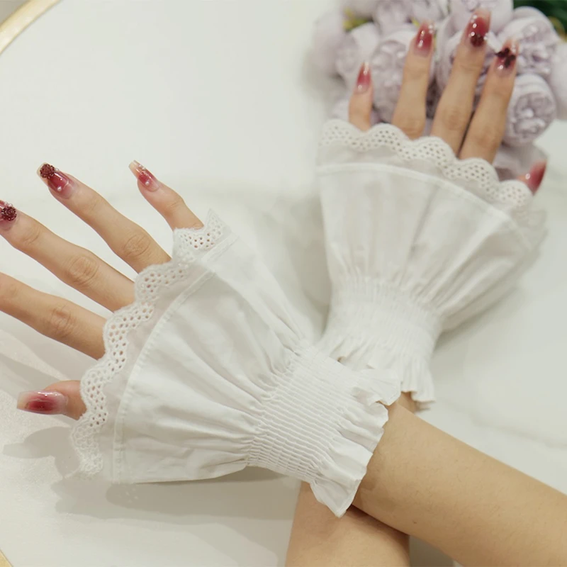 White Decorative Fake Cuffs For Nail Photos Ruffled Elastic Wrist  Sleeves Manicure Posing Shooting Background Fabric