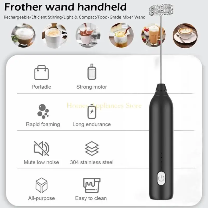D0AB Kitchen Powerful Milk Frother Wand Handheld Drink Mixer Electric Whisk Foam Maker for Coffee Cappuccino Hot Chocolate