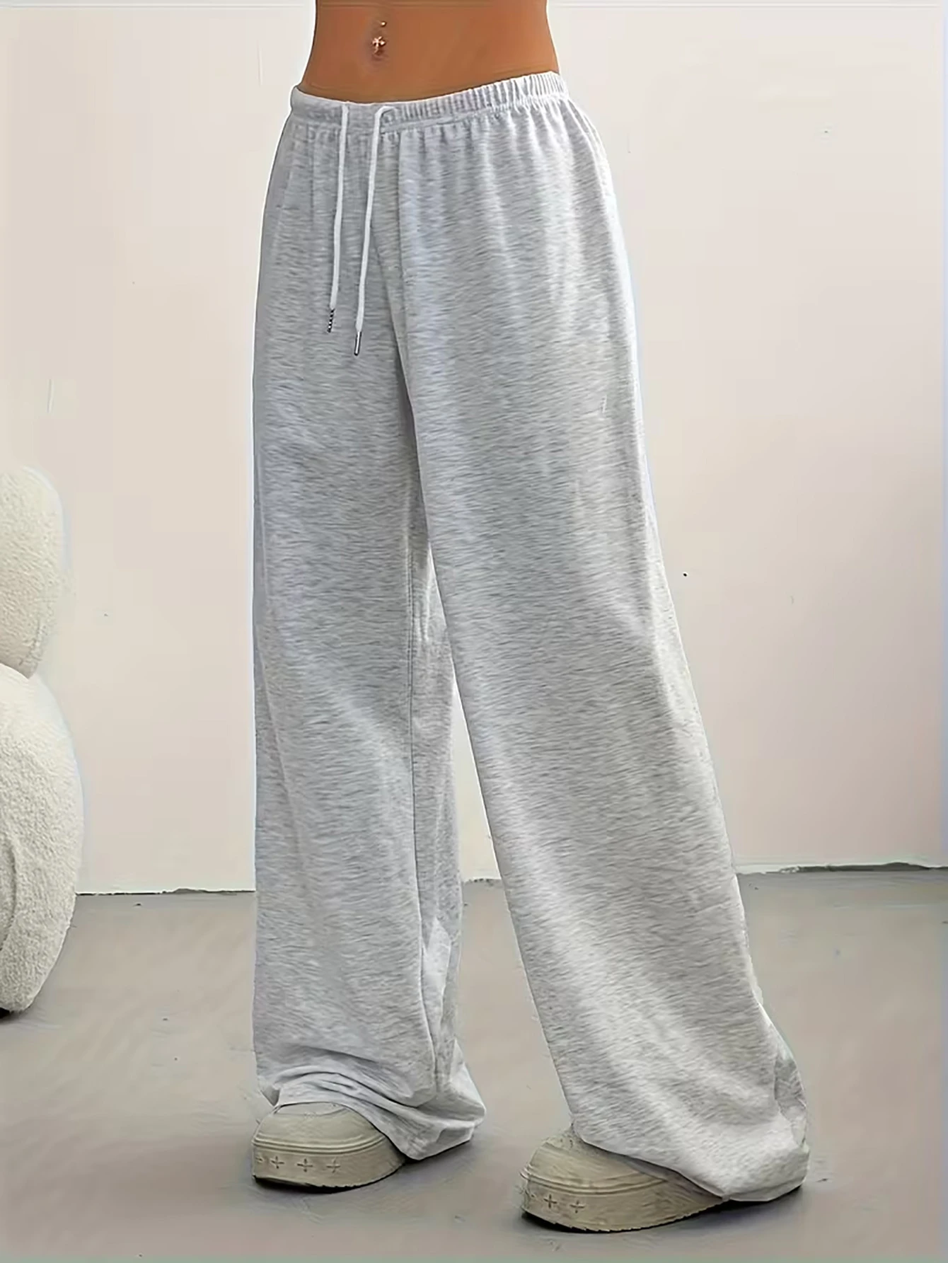 Lazy Style Solid Wide-Leg Pants Women'S High-Waist Drapey Floor-Length Trousers Versatile Casual Sweatpants